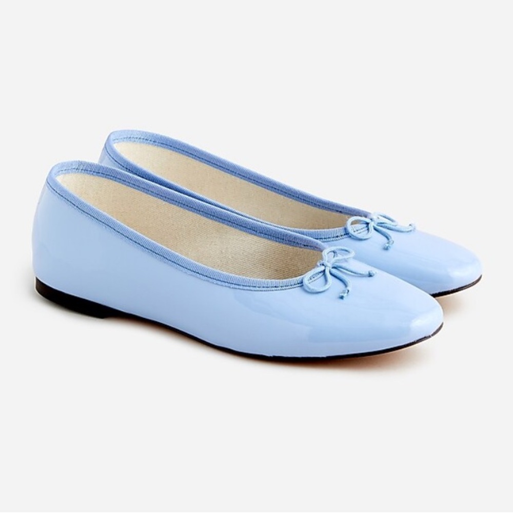 NWT J Crew Icy Blue Zoe ballet flats in Italian patent leather SZ 9 pastel cute!